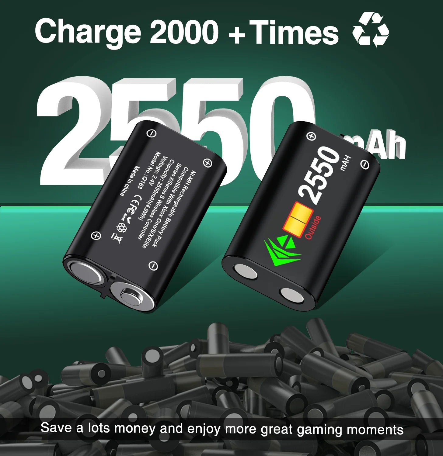 Xbox Controller Charger Station with 2 X5520Mwh Rechargeable Battery Pack for Xbox Series X|S, Xbox One, One S, One X & Elite Controllers